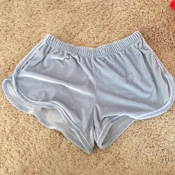 baby blue velvet shorts